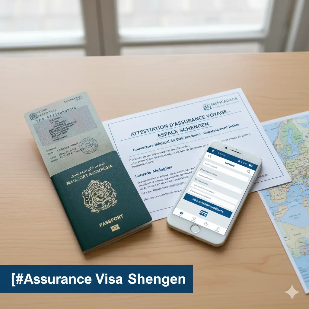 Passeport marocain avec attestation d'assurance visa Schengen valide pour TLS et BLS