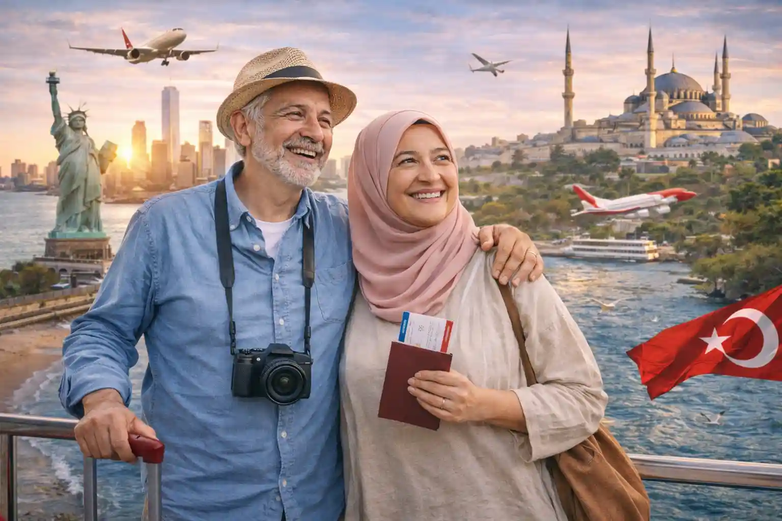 Mains d'un senior tenant un passeport et une attestation d'assurance voyage senior